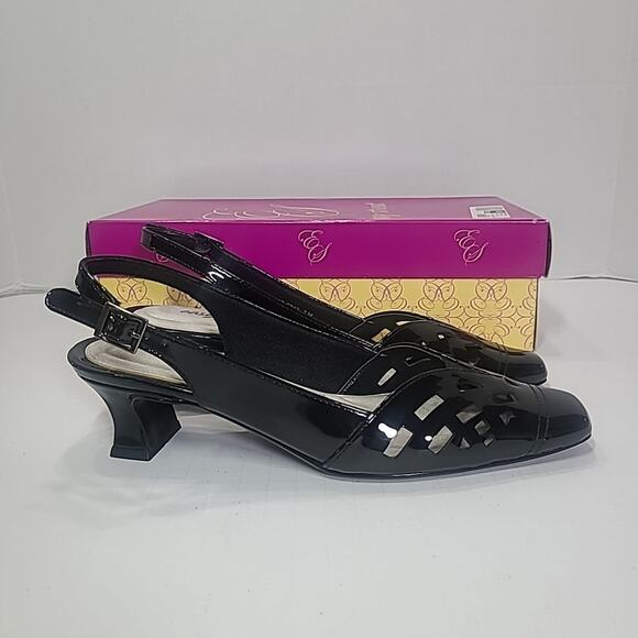 Easy Street Black Patent Slingback Pumps – Kitten/Block Heel – Women’s Sz 7 - Picture 2 of 10